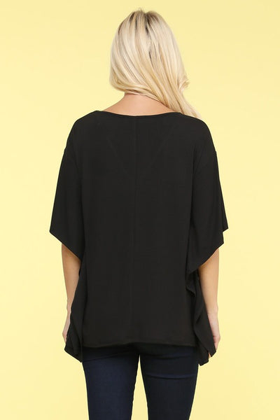 Kimono Sleeve V-Neck in Black