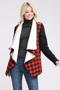 Sherpa Lined Draped Plaid Jacket