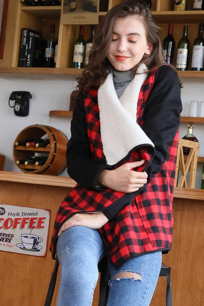 Sherpa Lined Draped Plaid Jacket