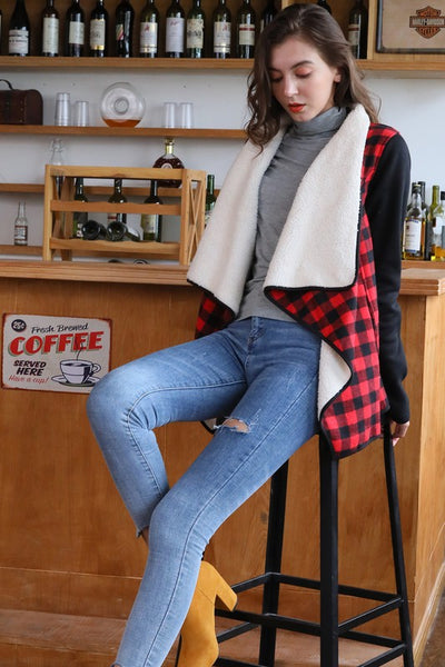 Sherpa Lined Draped Plaid Jacket