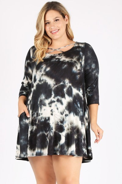 Black Beauty Tie Dye Tunic Dress - Plus