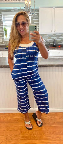 Tie Dye Jumpsuit - Wide Leg - Shoulder Tie