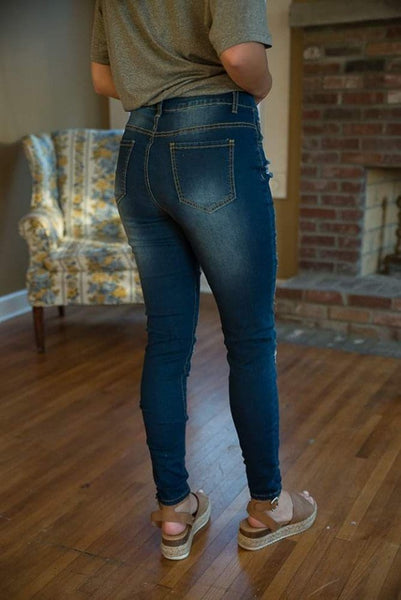 Distressed Stretchy Jeans with Leopard Print