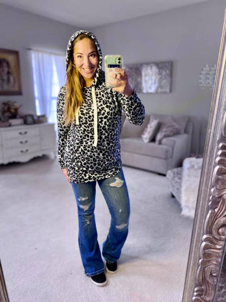 Leopard Print Hoodie with Kangaroo Pocket