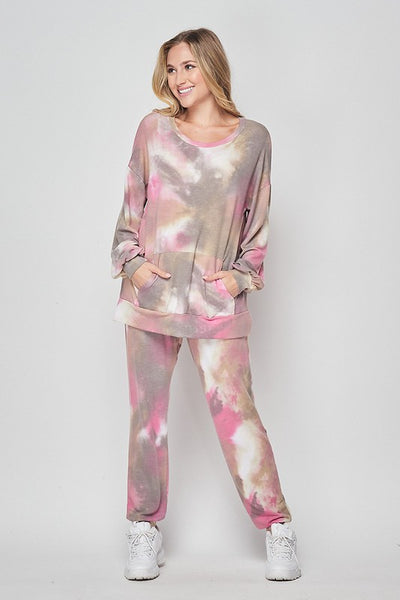 Relaxed Fit Jogger Set in Pink Tie Dye