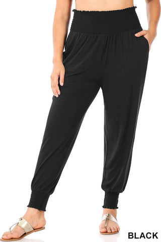 Smocked Lounge Joggers in Solid Black