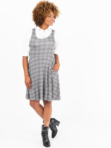 Fit & Flare Dress in Houndstooth Tonal Gray