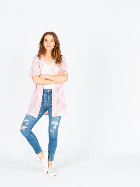 Flutter Sleeve Cardi in Pink Gingham