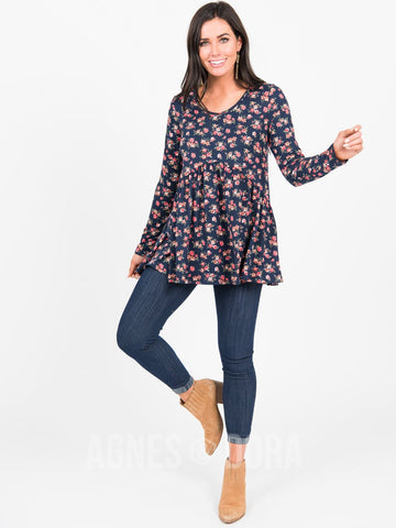 Muse Top Long Sleeve in Navy 4 Floral