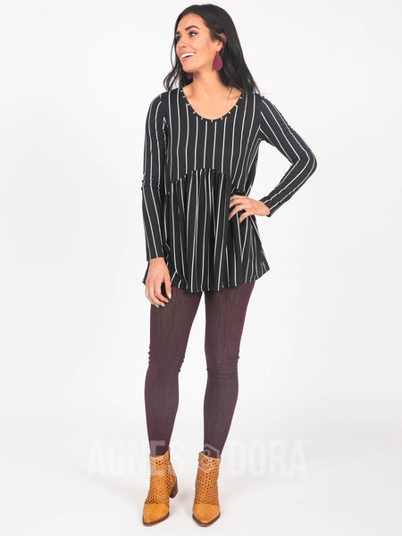 Muse Top Long Sleeve in Black & White Vertical Stripe