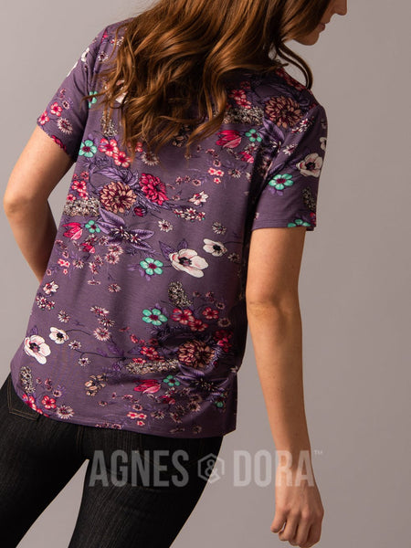 Straight Fit Tee in Lilac Floral - V-Neck