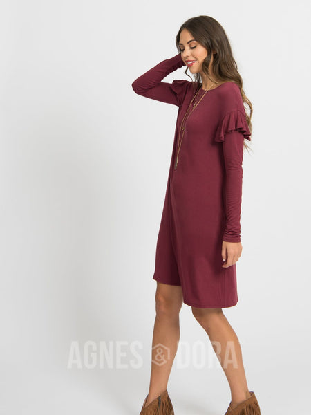 Ruffle Dress in Black Cherry