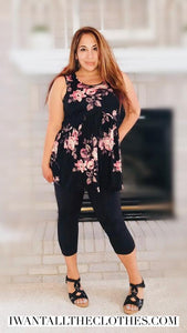 Muse in Black & Blush Floral - Sleeveless