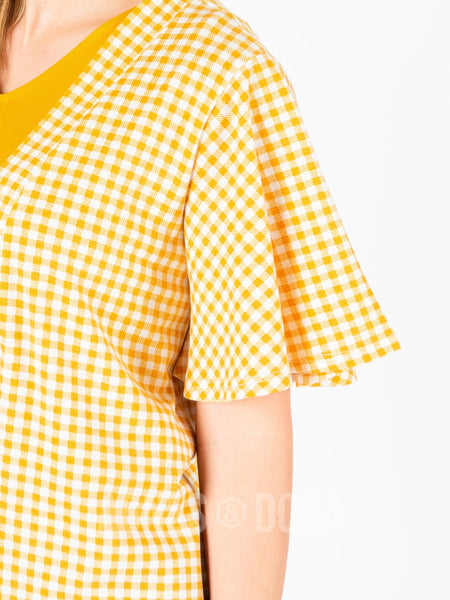 Flutter Sleeve Cardi in Mustard Gingham