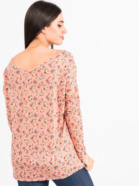 Urban Pullover Mini Floral on Pink - Double V-Neck