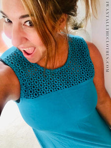 Eyelet Essential Tank in Light Teal