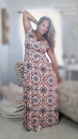 Crossover Maxi Dress in Grand Mosaic Blush & Navy