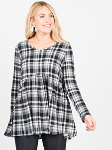 Muse Top Long Sleeve in Black Plaid