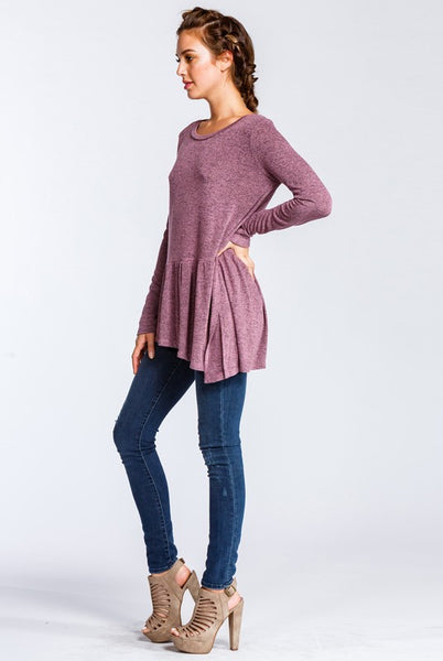 Asymmetrical Hem Peplum Top in Mauve