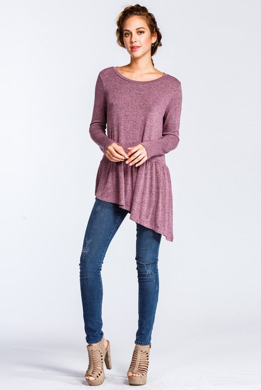 Asymmetrical Hem Peplum Top in Mauve