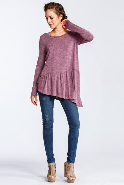 Asymmetrical Hem Peplum Top in Mauve