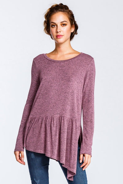 Asymmetrical Hem Peplum Top in Mauve