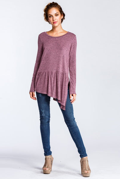 Asymmetrical Hem Peplum Top in Mauve