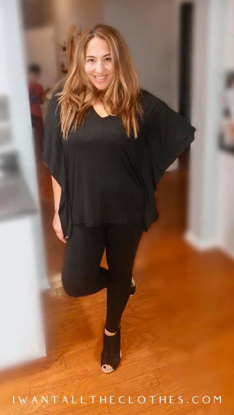 Kimono Sleeve V-Neck in Black