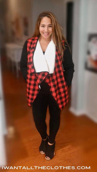 Sherpa Lined Draped Plaid Jacket