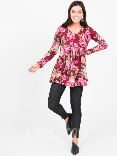 Muse Top Long Sleeve in Burgundy Floral