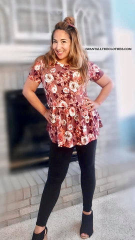 Relaxed Ruffle Tee in Mauve Floral