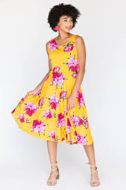 Fit & Flare Dress in Peonies on Parade in Gold
