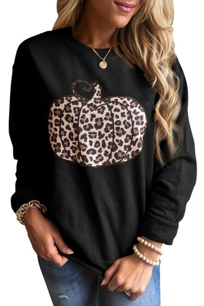 Animal Print Pumpkin Sweatshirt in Black