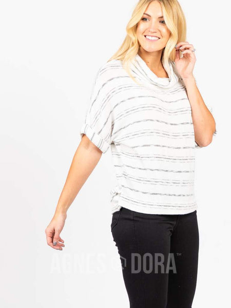 Cowl & Cuff Pullover in Ivory Stripe