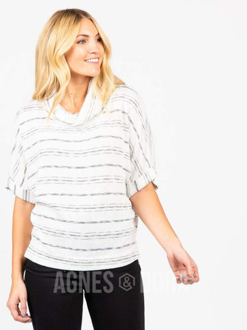 Cowl & Cuff Pullover in Ivory Stripe