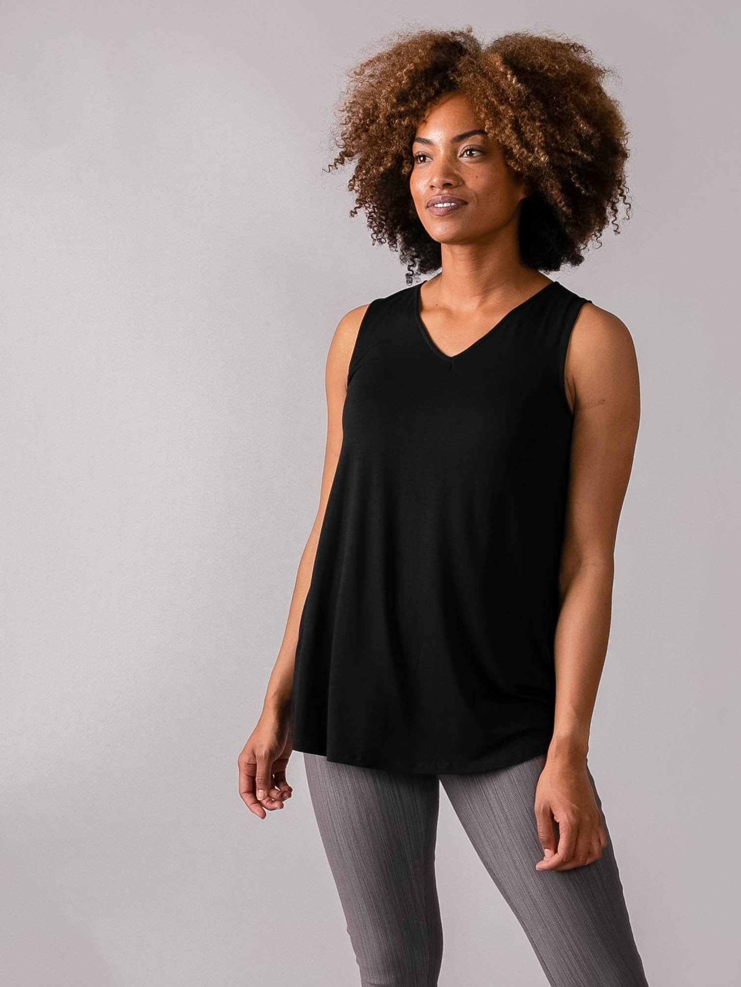 Essential Tank in Black - V-Neck