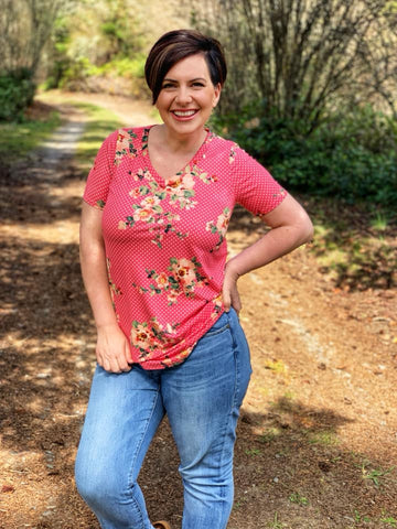 Everyday Tee in Pink Floral Dots