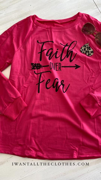 Faith Over Fear Long Sleeve in Fuchsia