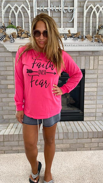 Faith Over Fear Long Sleeve in Fuchsia