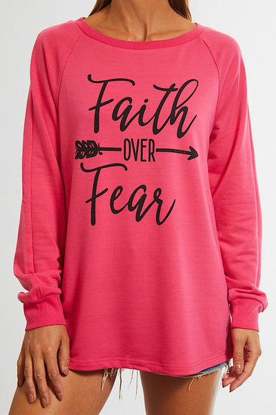 Faith Over Fear Long Sleeve in Fuchsia