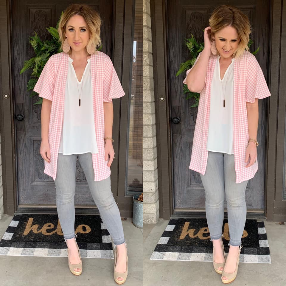 Flutter Sleeve Cardi in Pink Gingham