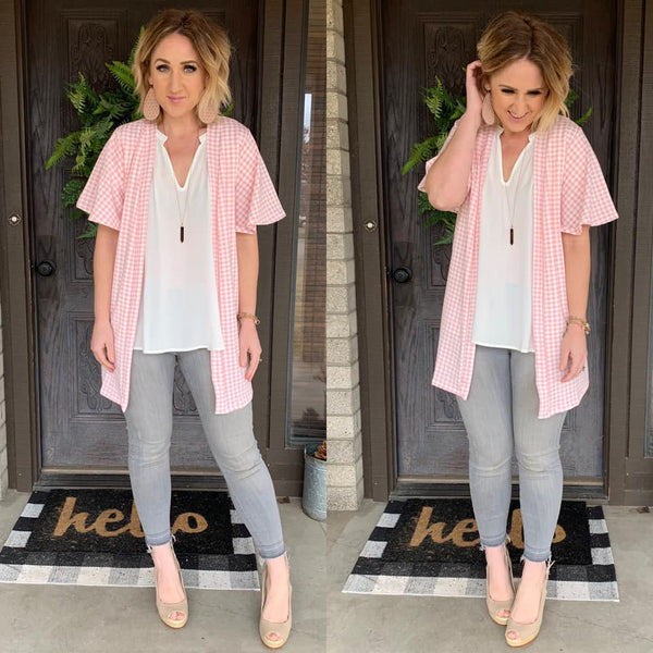 Flutter Sleeve Cardi in Pink Gingham