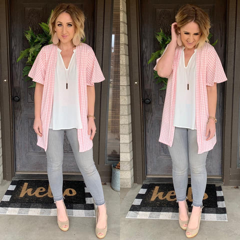 Flutter Sleeve Cardi in Pink Gingham