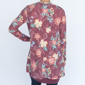 Essential Cardigan in Folk Floral Wine