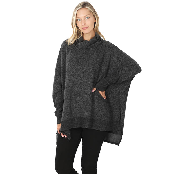 Cowl Neck Poncho Sweater in Brushed Melange