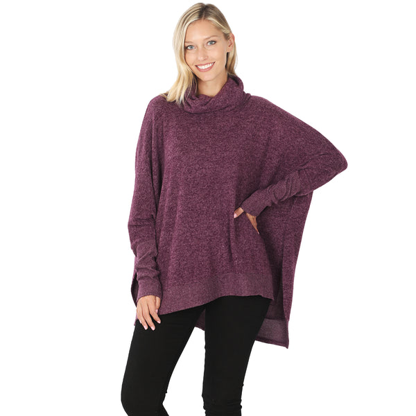 Cowl Neck Poncho Sweater in Brushed Melange