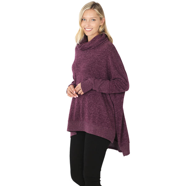 Cowl Neck Poncho Sweater in Brushed Melange