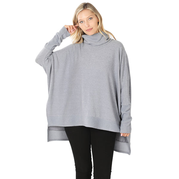 Cowl Neck Poncho Sweater in Brushed Melange