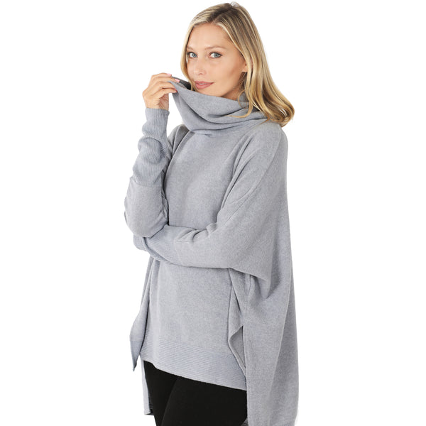 Cowl Neck Poncho Sweater in Brushed Melange