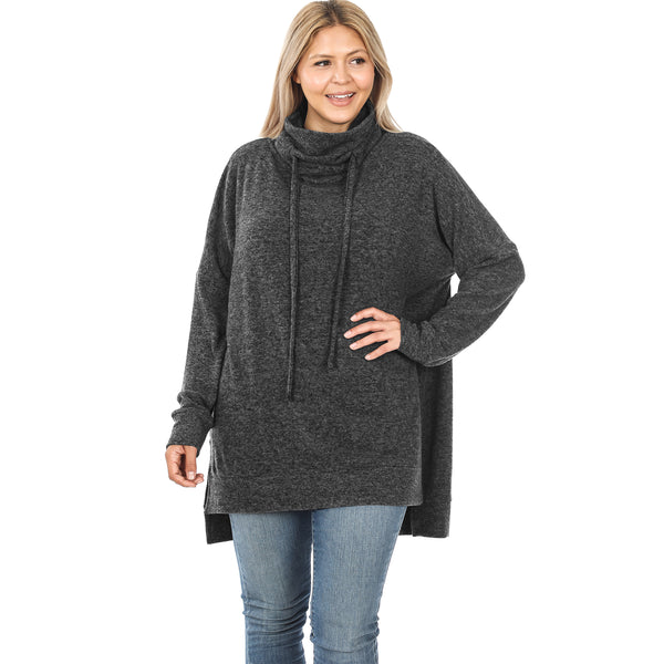 Cowl Neck Poncho Side Slit Sweater in Brushed Melange